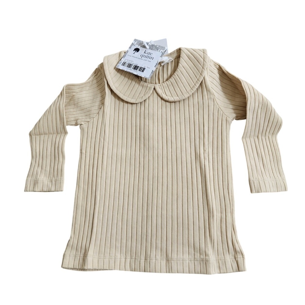 NEW Kate Quinn Long Sleeve Peter Pan Tee Marzipan Ribbed 12-18M W416-TP-1031426
